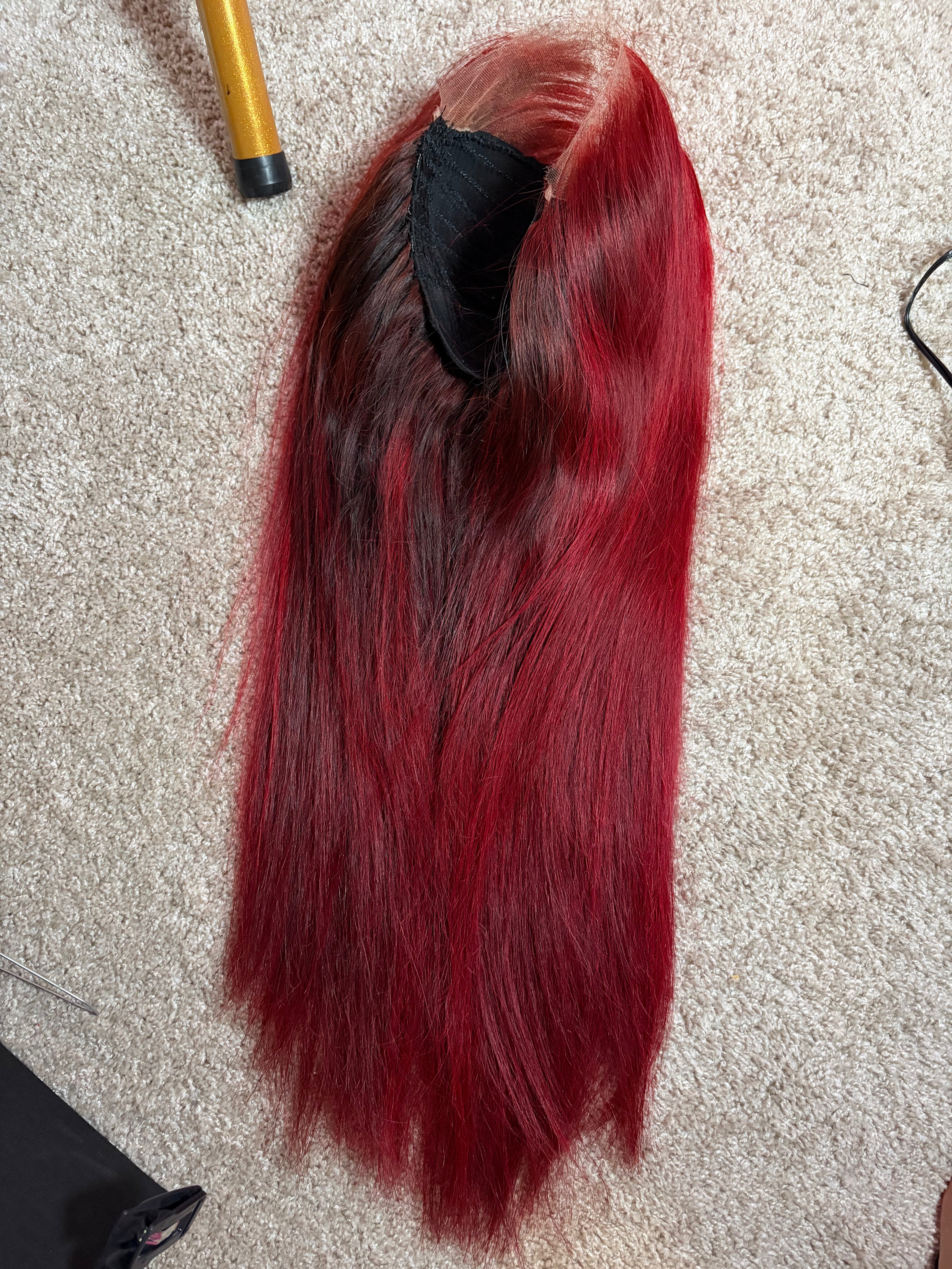 Pre loved raw hair cherry  wig like new 24”